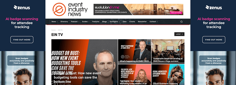 Example of display advertising on Event Industry News